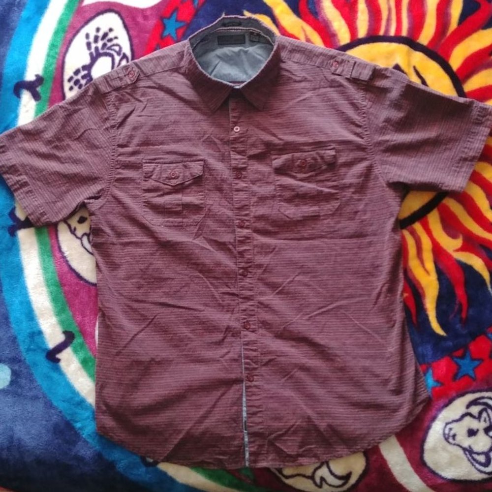 Steve's Jeans 2XL XXL Maroon Short Sleeve Button